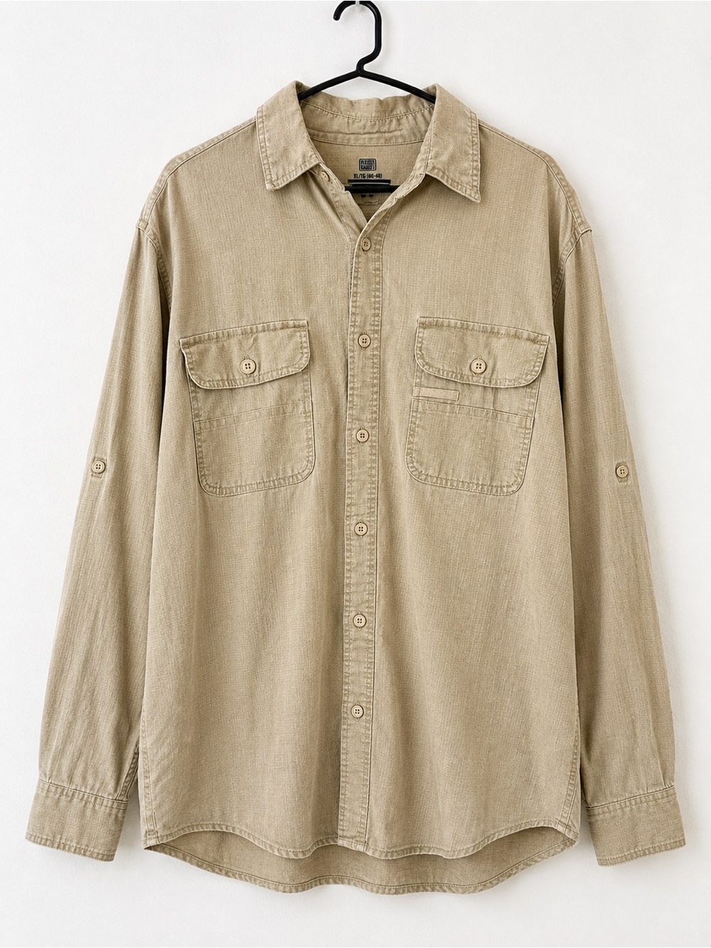 Y2K Faded Glory Men's Beige Utility Button-Up Shirt